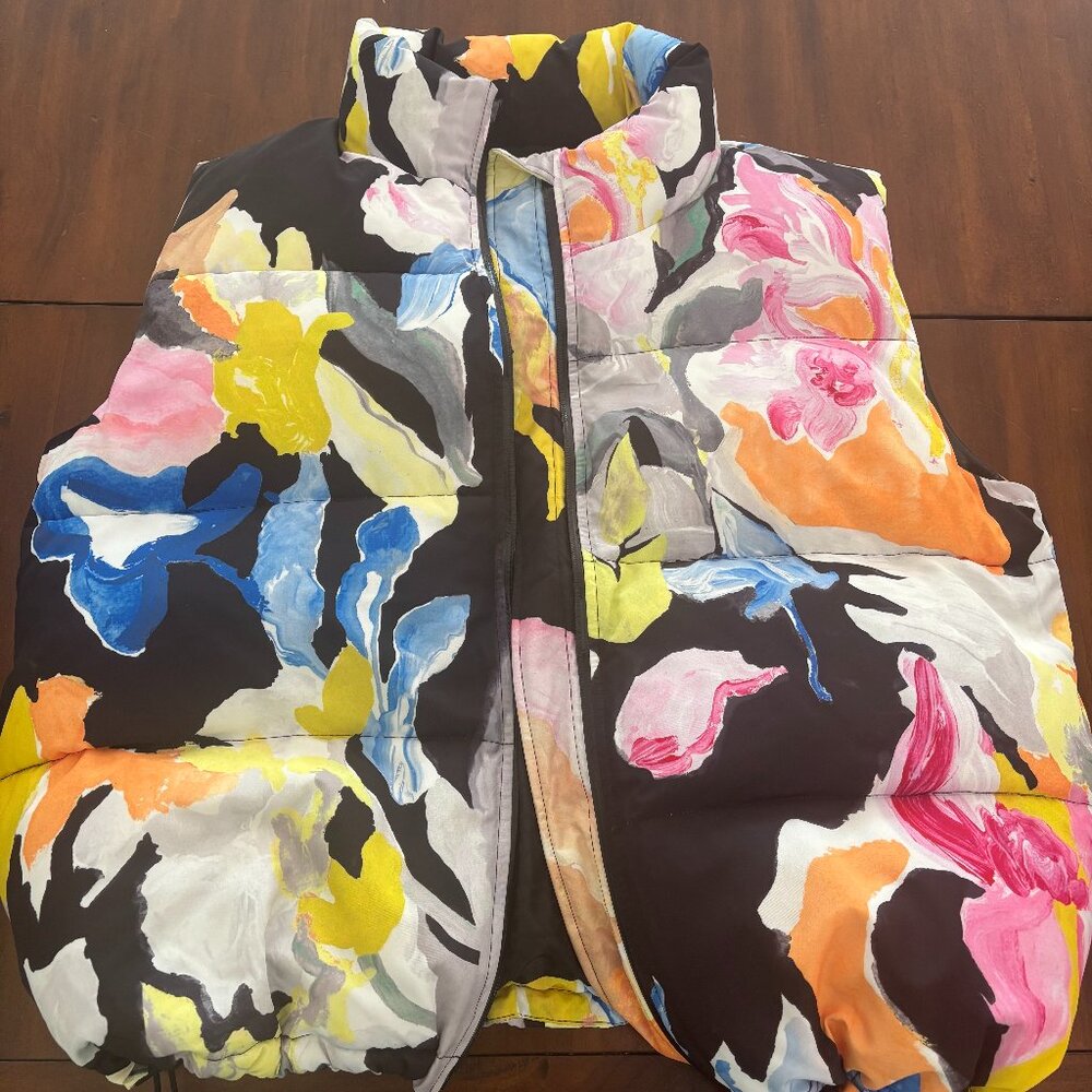 Stine Goya Puffer Vest – Abstract Floral Print (Size M)